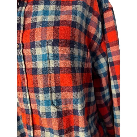 Merona men’s XL red blue plaid button-down flannel long sleev - Picture 7 of 14